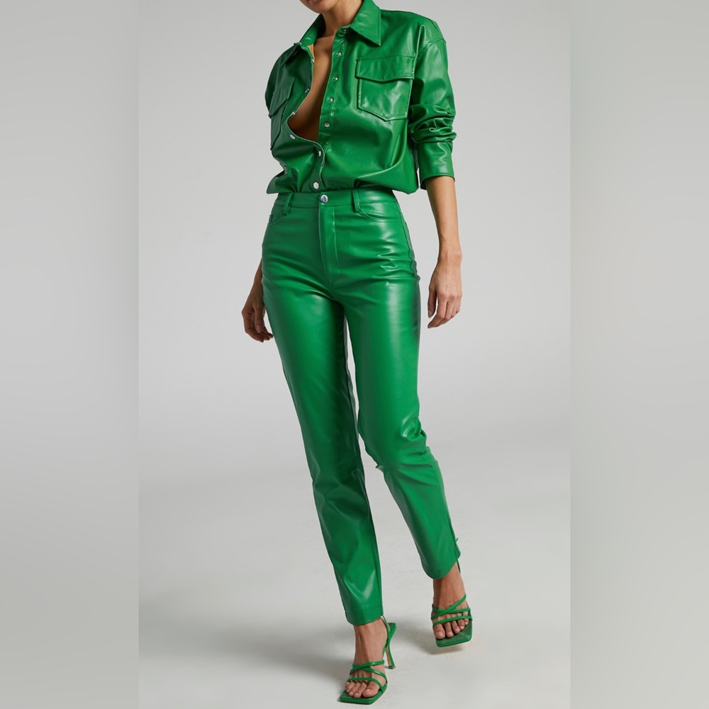 Faux Leather Pant Set in Green